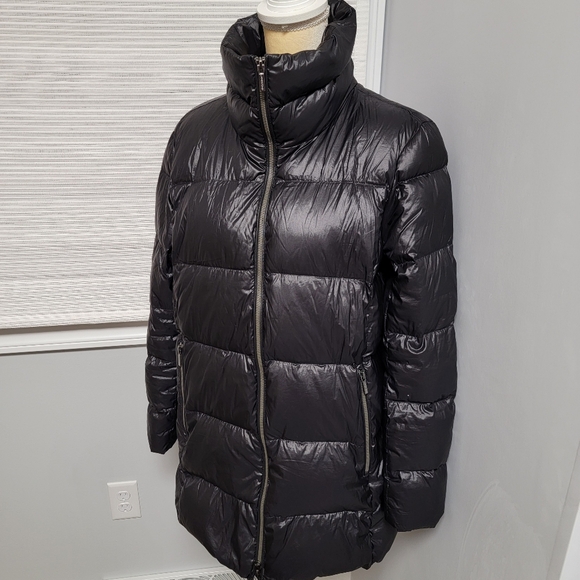 Lands End Mid Length Down Filled Coat Black Puffer Sz L/P 14-16 Zip Up NWOT - Picture 6 of 12